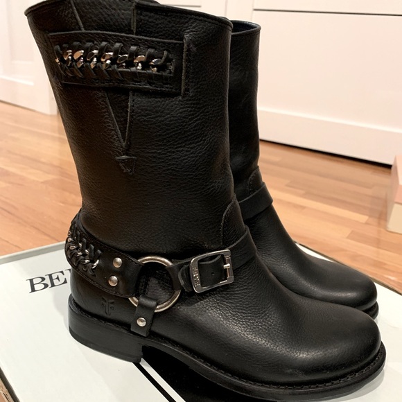 FRYE Leather Boots Size 36 Black Riding Boots Combat Boots Moto Boots @frye - Picture 1 of 6